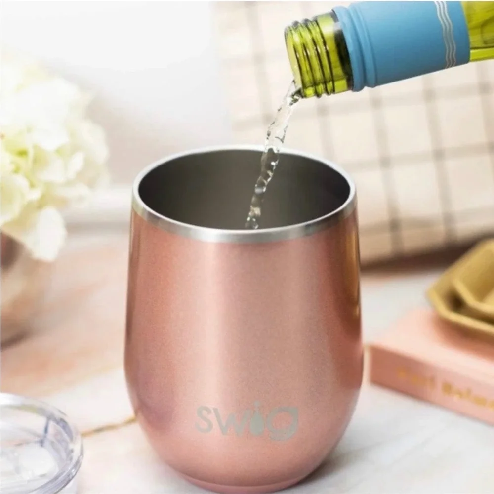 Swig Life 12oz Rose Gold Shimmer Stemless Wine Cup‎ Stainless Steel Tumbler NEW